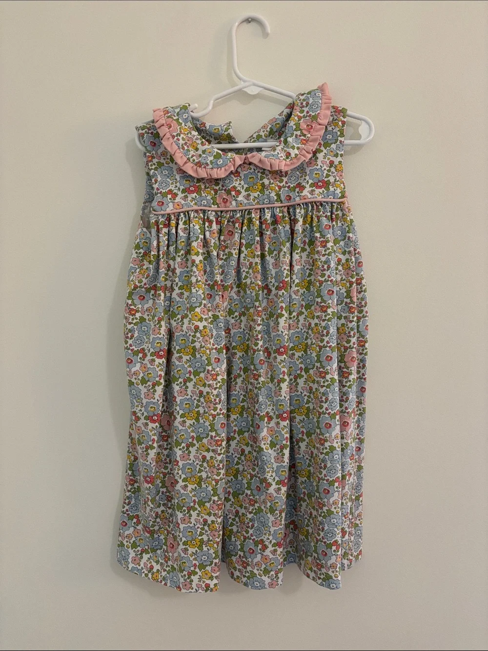 Shrimp and Grits Girls Floral Pink Trim Sleeveless Dress